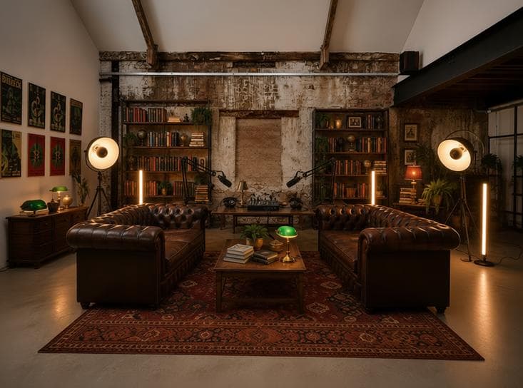 The Library sofa podcast set at CTRL Clapton