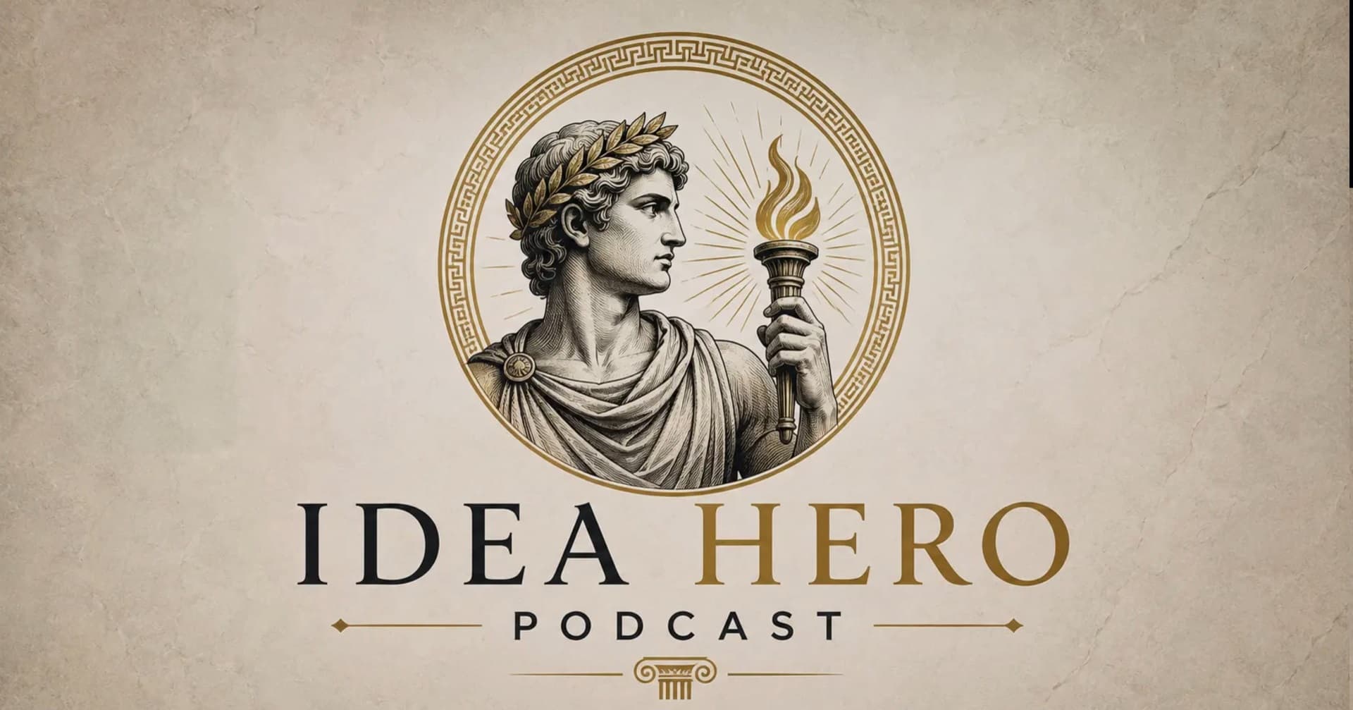 Idea Hero podcast artwork showing a classical figure holding a lit torch